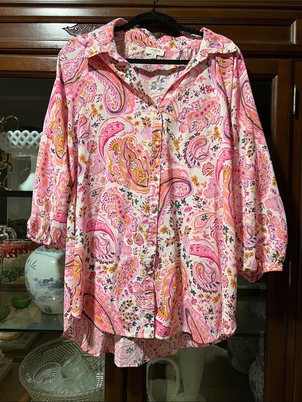 Umgee Pink Paisley Button-Down Blouse